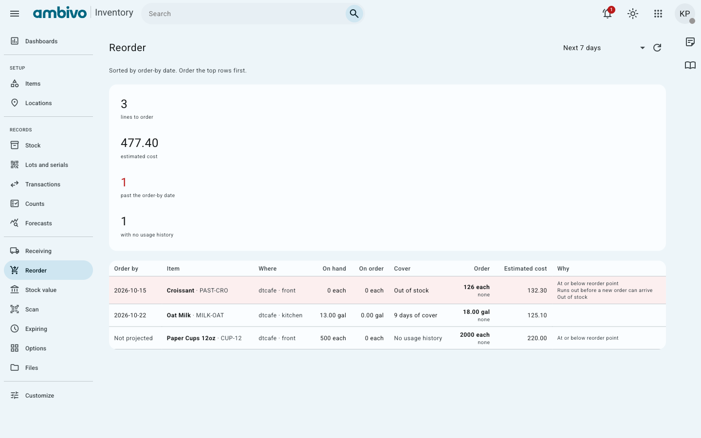The Reorder page